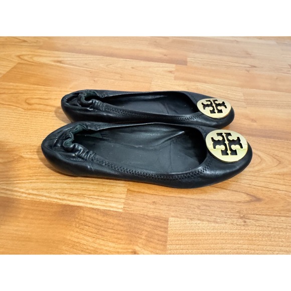 Tory Burch Womens Reva Comfort Ballet Flats Size 6.5 Black Leather Logo Designer - Picture 8 of 10